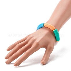 女の子の女性のための分厚いカーブチューブアクリルビーズストレッチブレスレット  グリーン  内径：2-1/8インチ（5.3cm）&nbsp;BJEW-JB06684-01