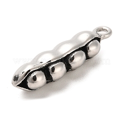 304ステンレスペンダント  エンドウ豆のチャーム  アンティークシルバー  37.5x11x8.5mm  穴：2.8mm&nbsp;STAS-M334-07AS