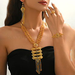 Middle Eastern Alloy Hollow Geometric Tassel Bracelets & Earrings & Necklaces & Rings Sets for Women&nbsp;QG4833