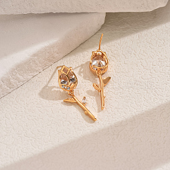 Elegant Tulip Brass Pave Clear Cubic Zirconia Stud Earrings&nbsp;RX3904