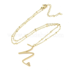 304ステンレススチールペンダントネックレス  文字チャーム  文字N  16.22インチ（41.2cm）  ペンダント：22.5x33x1.3mm&nbsp;LS-NJEW-H029-02G-N