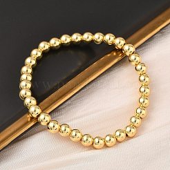 男性女性のための真鍮ラウンド ビーズ ストレッチ ブレスレット  ラックめっき  長持ちメッキ  鉛フリー＆カドミウムフリー  18KGP本金メッキ  1/4インチ（0.6cm）  内径：2-1/8インチ（5.4cm）&nbsp;BJEW-B148-05D-G