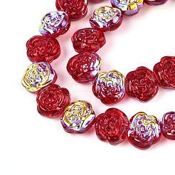 電気メッキガラスビーズ  ローズ  フル虹メッキ  ファイヤーブリック  12.5~13x14.1x9.5~9.8mm  穴：1mm  約49~51個/連  22.83~23.62''（58~60センチメートル）&nbsp;EGLA-T025-02A