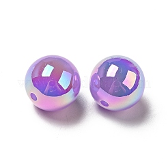 UVメッキ不透明レインボー虹色アクリルビーズ  ラウンド  紫色のメディア  15~16x15mm  穴：2mm&nbsp;LS-SACR-A001-03I