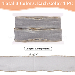 蝶結び用ナイロンメッシュリボン 3色 3本  ミックスカラー  2-3/8インチ（60mm）  1pc /カラー&nbsp;ORIB-PH0001-01