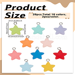 20個10色プラスチックペンダント  星のチャーム  合金ループ付き  ミックスカラー  18x14.5x6mm  穴：2mm  2個/カラー&nbsp;KY-LP0001-36