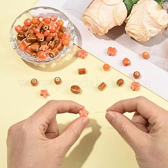 68個 12種類の手作り磁器ビーズ  光沢釉の磁器  オレンジ  8~14mm  穴：1.5~3mm&nbsp;PORC-FS0001-55
