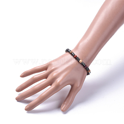 ストレッチブレスレット  丸い木製ビーズとロンデル非磁性合成ヘマタイトビーズ  2-1/4インチ（5.7cm）&nbsp;BJEW-JB05050-03