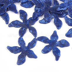 セルロースアセテート（樹脂）ペンダント  グリッターパウダー付き  花  ブルー  45x40.5x3mm  穴：1.4mm&nbsp;X-KY-S157-11C