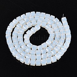 ジェイド風ガラスビーズ連売り  キューブ  多面カット  ホワイトスモーク  7x7x6.5~7mm  穴：1.2~1.6mm  約96~101個/連  25.39~28.54インチ（64.5~72.5cm）&nbsp;GLAA-R041-8x8mm-B02