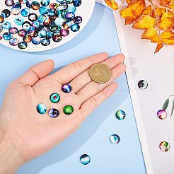フラットバックガラスカボションハンドメイドDIYパーツ  混合模様のドーム/ハーフラウンド  ミックスカラー  星空模様  12x4mm  140個/箱&nbsp;GGLA-AR0001-01J