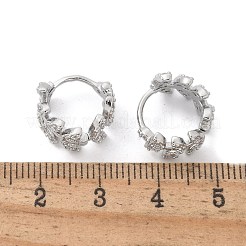 真鍮クリアキュービックジルコニアフープピアス  葉  プラチナ  13x7.5mm&nbsp;EJEW-Q014-01P