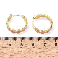 女性用真鍮エナメルフープピアス  花  ラックめっき  長持ちメッキ  鉛フリー＆カドミウムフリー  18KGP本金メッキ  ピンク  18.5x5.5mm&nbsp;EJEW-A167-27A-02