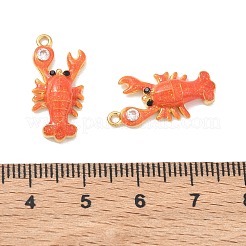 304ステンレススチール製エナメル＆グリッターパウダーペンダント  エビチャーム  ラインストーン付き  イオンプレーティング（ip）  18KGP本金メッキ  サンゴ  22x10x4.5mm  穴：1.4mm&nbsp;STAS-Q119-07G-01