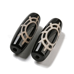 チベット風ジービーズ連売り  天然染めの瑪瑙ビーズ  ライス  ブラック  クモ柄  28.5~30x10mm  穴：2~2.5mm&nbsp;G-P526-B12