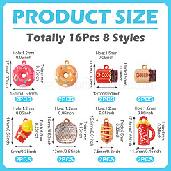 16個8スタイルのベーキングペイント合金ペンダント  食べ物のチャーム  ミックスカラー  11~17.5x7.5~15x3.5~6.5mm  穴：1.2~1.5mm  2個/スタイル&nbsp;FIND-TA0009-64