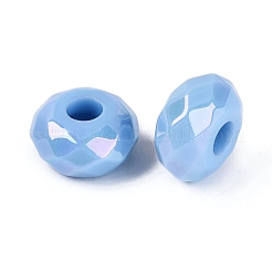 オペークアクリルヨーロピアンビーズ  ファセットロンデルラージホールビーズ  ABカラー  コーンフラワーブルー  15x8mm  穴：4.7mm&nbsp;OACR-E033-23E