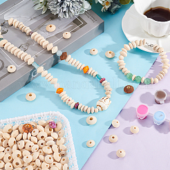 250Pcs 5 Styles Unfinished Wood Rondelle Beads&nbsp;WOOD-PH0002-95