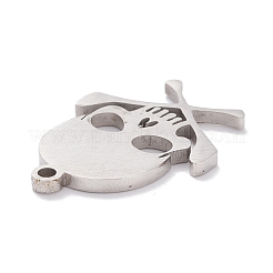 変色しない201ステンレススチールペンダント  レーザー切断  スカル  ステンレス鋼色  28.5x21x2mm  穴：2mm&nbsp;STAS-D451-03P