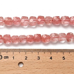 チェリークォーツガラスビーズ連売り  多面カット  キューブ  6.5~7.5x6.5~7.5x6.5~7.5mm  穴：1.2mm  約57~58個/連  15.35~15.55インチ（39~39.5cm）&nbsp;G-H078-C23-01