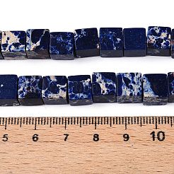 染色合成インペリアルジャスパービーズ連売り  キューブ  ブルー  8~8.5x8~8.5x8~8.5mm  穴：1.2mm  約47~49個/連  15.35~15.79''（39~40.1センチメートル）&nbsp;G-T139-8x8-38C