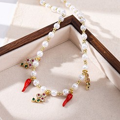 Brass Micro Pave Clear Cubic Zirconia Beaded Necklaces&nbsp;NJEW-Z059-06G-01