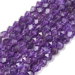 ファセットされた天然アメジストビーズ連売り  スターカットラウンドビーズ  6x5mm  穴：1mm  約62個/連  15インチ（38cm）&nbsp;G-K066-09-6mm