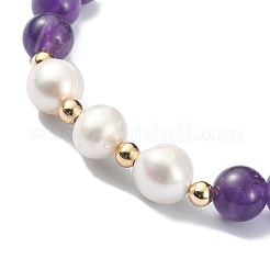 Natural Amethyst & Pearl Beaded Stretch Bracelet for Women&nbsp;BJEW-JB09384-03