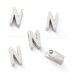 変色しにくい304ステンレススチールチャーム  アルファベット  ステンレス鋼色  文字.n  8x4.5x3mm  穴：1.8mm&nbsp;STAS-K216-41N-P