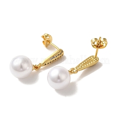 Rack Plating Brass Micro Pave Clear Cubic Zirconia & ABS Plastic Pearl Dangle StudEarrings for Women&nbsp;EJEW-G403-07G