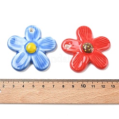 花形の手描き磁器製大型ペンダント  花柄のセラミックペンダント  ミックスカラー  50.5~51x52x11~12mm  穴：4mm&nbsp;PORC-C012-02
