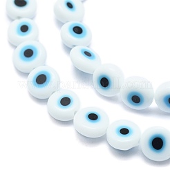 Handmade Evil Eye Lampwork Flat Round Bead Strands&nbsp;LAMP-L058-8mm-14