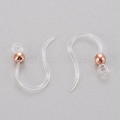 環境に優しいプラスチック製のピアスフック  304ステンレススチールビーズと水平ループ付き  ラウンド  ローズゴールド  15.5x8x0.7mm  穴：1.2mm  24ゲージ  ピン：0.5mm&nbsp;STAS-K203-03RG