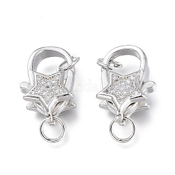 Brass Micro Pave Clear Cubic Zirconia Lobster Claw Clasps&nbsp;ZIRC-Q024-16P
