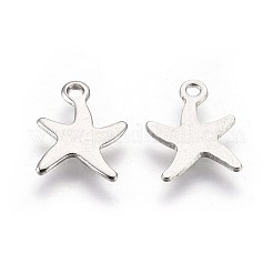 変色しにくい304ステンレススチールチャーム  ヒトデ/海星  ステンレス鋼色  11.5x8.5x0.7mm  穴：1.2mm&nbsp;X-STAS-E454-18P