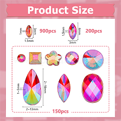 アクリルラインストーンカボション  バックメッキ  フラットバックと多面カット  混合図形  レッド  2~6x1.5~13x1~5mm  1250個/セット&nbsp;DIY-HS0001-63A