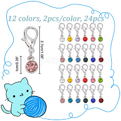 24 個 12 色合金ラインストーン誕生石ペンダントステッチマーカー  プラチナ  2.7cm  2個/カラー&nbsp;HJEW-NB00005