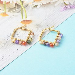 キュービックジルコニアビーズ 201 ステンレススチール フープピアス  304ステンレスピン付き  カラフル  26x26x4mm  ピン：0.7mm&nbsp;EJEW-JE04554-04
