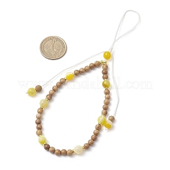 Dyed Natural Banded Agate & Wood Round Beaded Phone Hand Strap Chains&nbsp;HJEW-JM03365-01