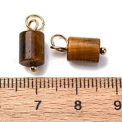 304ステンレススチールの丸カン付き天然混合宝石柱チャーム  ゴールドカラー  14x6mm  穴：4mm&nbsp;G-Q032-01