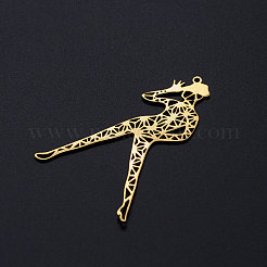201 ステンレススチール製ビッグフィリグリーペンダント  ダンサー  ゴールドカラー  52x34x1mm  穴：1.6mm&nbsp;STAS-T049-T689-2