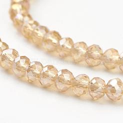 電気メッキガラスビーズセット  ABカラーメッキ  多面カット  ロンデル  小麦  6x4mm  穴：1mm  約80~85個/連  38~40cm&nbsp;EGLA-D020-6x4mm-49