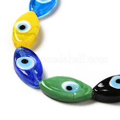 手作りナザールボンジュウランプワークビーズ連売り  馬の目  ミックスカラー  15~16x8~8.5x3~4mm  穴：1.5mm  約28個/連  16.85インチ（42.8cm）&nbsp;LAMP-G154-06
