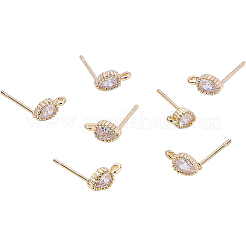 真鍮製スタッドピアスパーツ  カン付き  キュービックジルコニア  ティアドロップ  透明  18KGP本金メッキ  7.5x4mm  穴：1mm  10個/箱&nbsp;KK-BC0006-14G
