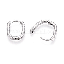 304ステンレススチールフープピアス  テクスチャ付き楕円形  ステンレス鋼色  18x13~13.5x2.5mm&nbsp;STAS-T074-30P