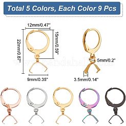 45個 5色 304ステンレススチール フレンチフックピアス金具  アイスピックピンチベイル付き  ミックスカラー  22mm  ピン：0.65x0.8mmと0.6mm  9個/カラー&nbsp;STAS-NB0001-74