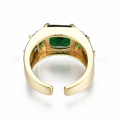 女性のための緑の立方晶ジルコニア長方形分厚いオープンカフリング  ニッケルフリー  18KGP本金メッキ  usサイズ8（18.1mm）&nbsp;X-RJEW-N035-095