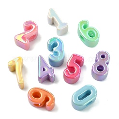 50個 10スタイル 不透明UVメッキアクリルビーズ  虹色の  数0~9  ミックスカラー  21~24x12~14x10.5~12mm  穴：6mm  5個/スタイル&nbsp;PACR-CJ0001-49