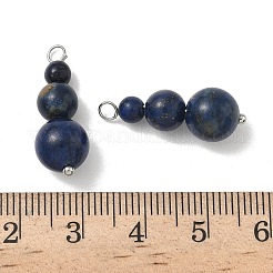 天然ラピスラズリの丸いビーズペンダント  プラチナトーンの鉄製ループ付きひょうたんチャーム  20.5~24x8~8.5mm  穴：1.5~3mm&nbsp;PALLOY-JF02867-12