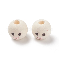 (不良見切り販売：木目・シミあり) 天然木プリントヨーロピアンビーズ  大穴ビーズ  笑顔の模様で丸い  古いレース  18~18.5x17mm  穴：5mm  約260個/500g&nbsp;WOOD-XCP0001-66